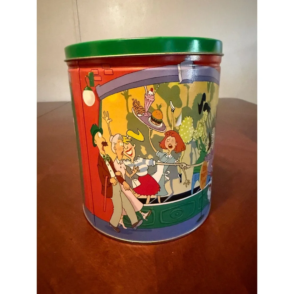Vintage Soda Shoppe Caramel Corn Popcorn Tin Retro Diner Decor Green Lid Empty